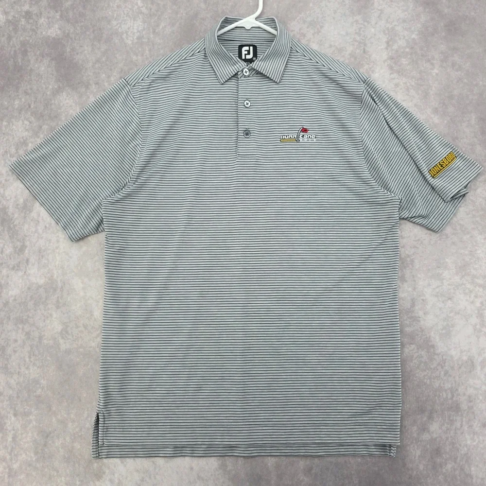 FootJoy Fj‎ Mens Medium Striped Golf Polo Shirt Performance Grey Hurricane Golf